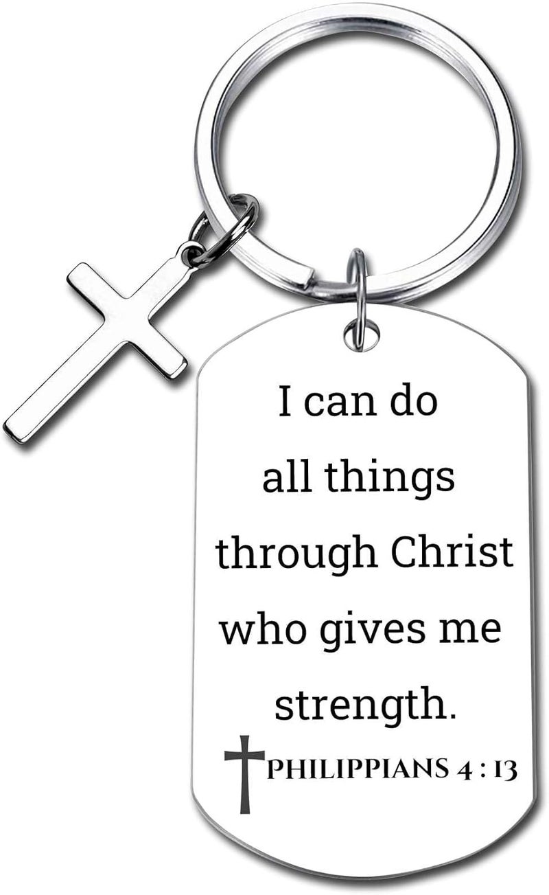 GiftYou Inspirational Scripture Metal Key Chains with Cross Pendant - Bible Verse Keychain Religious Gift for Christian - Image 1